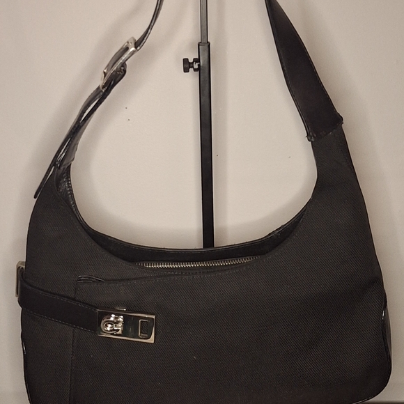 Salvatore Ferragamo Black Hobo Bag with Sliver Accents